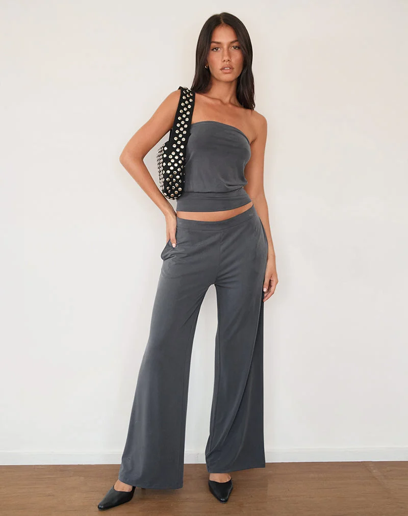 Pantalon large Baku, gris foncé
