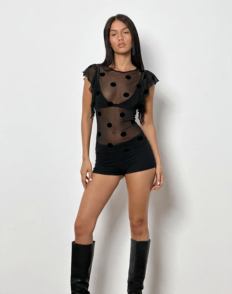 Top non doublé Harsya en Big Polka Flock noir