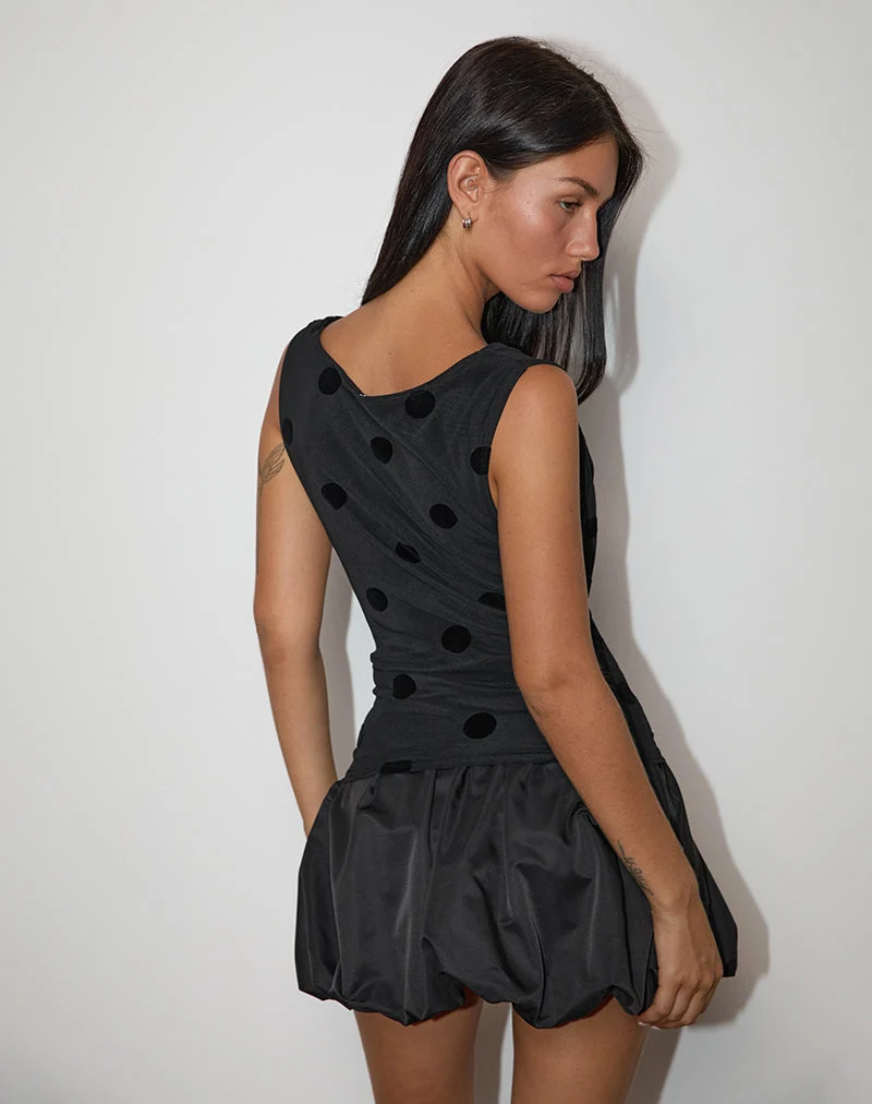 Losa Cowl Neck Top in Big Polka Flock Black (Top à col bénitier)