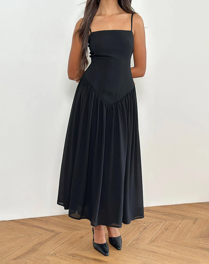 Paduri - Robe midi en mousseline à taille basse - Noir
