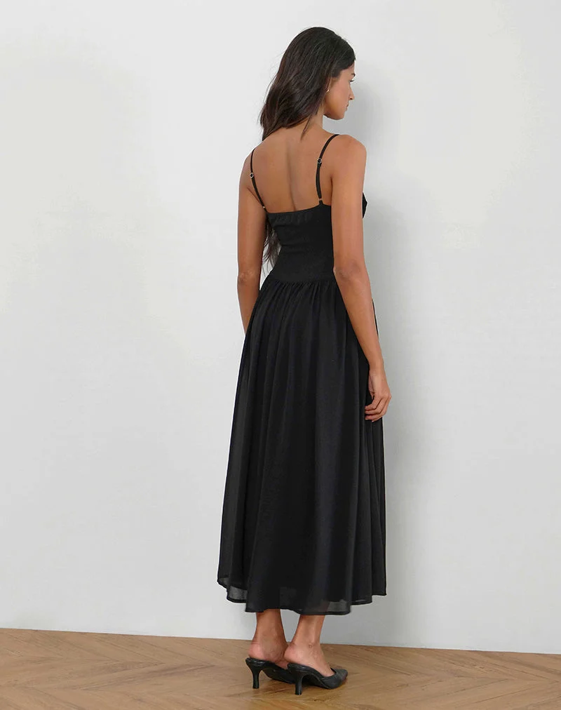Paduri - Robe midi en mousseline à taille basse - Noir