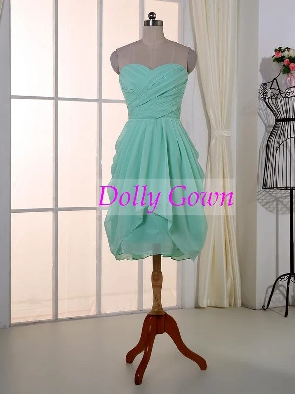 Robes de demoiselle d'honneur en mousseline de soie, courtes, sans bretelles, d'été, menthe
