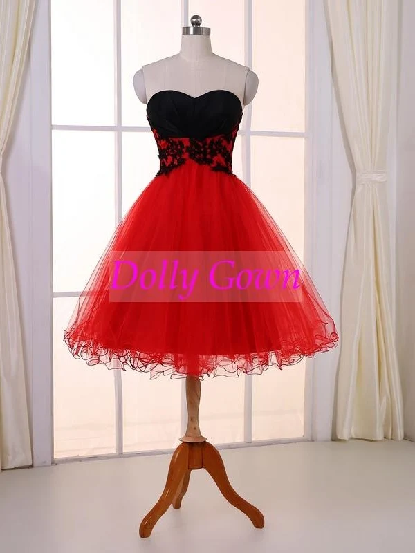 Robe de bal sans bretelles courte rouge pour adolescente | Robe formelle courte