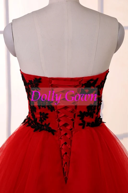 Robe de bal sans bretelles courte rouge pour adolescente | Robe formelle courte