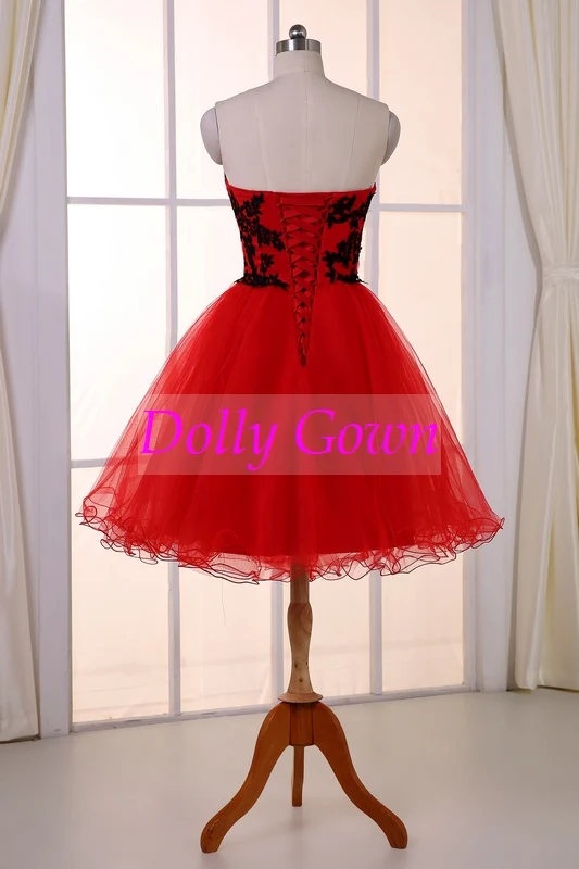 Robe de bal sans bretelles courte rouge pour adolescente | Robe formelle courte