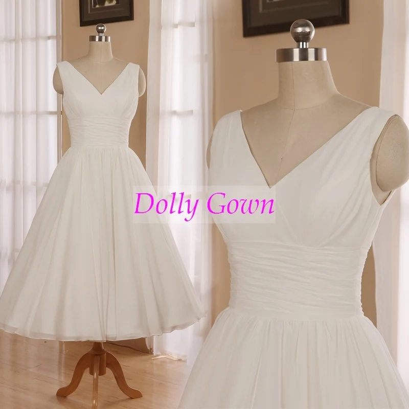 Robe de mariée vintage en mousseline de soie courte romantique simple des années 1950 | Robe de mariée courte pin-up