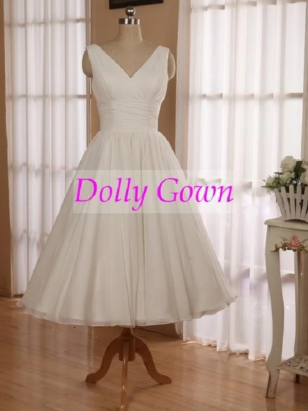 Robe de mariée vintage en mousseline de soie courte romantique simple des années 1950 | Robe de mariée courte pin-up