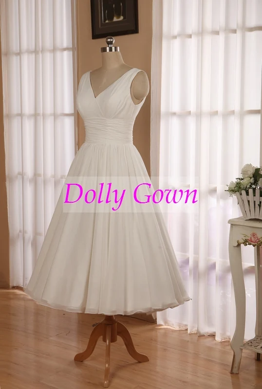 Robe de mariée vintage en mousseline de soie courte romantique simple des années 1950 | Robe de mariée courte pin-up