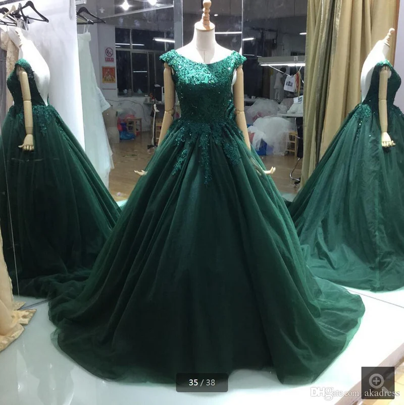 Nouveauté robe de bal longue vert émeraude dos nu en V profond