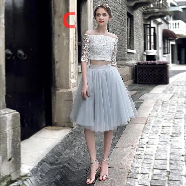 Robe de soirée d'inspiration vintage deux pièces avec jupe en tulle, robe de soirée unique, 2017120