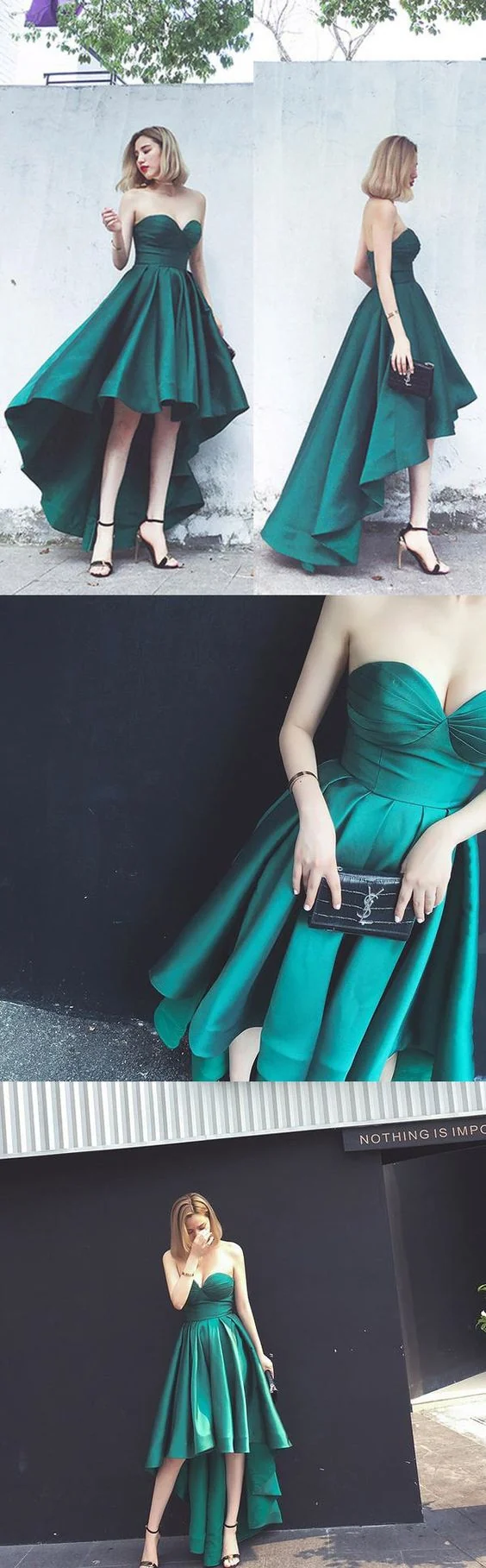 Robe de bal simple Hi-Lo vert émeraude Robe de soirée haute et basse vert émeraude