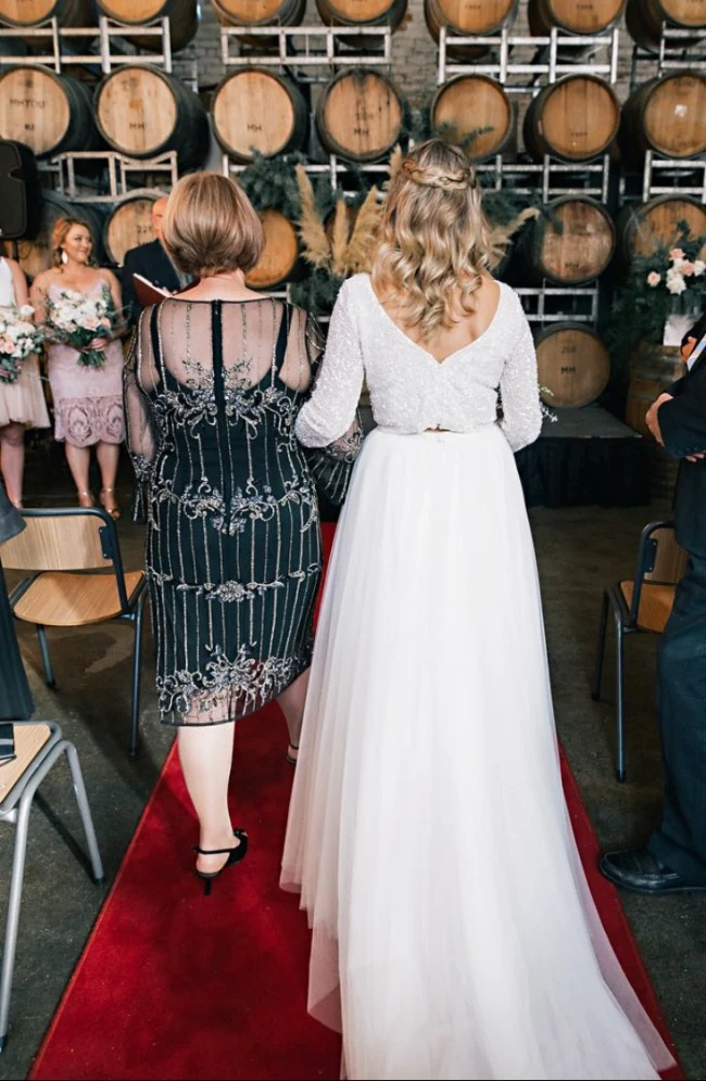 Robe de mariée modeste à manches longues, jupe et haut en tulle, séparations de mariée