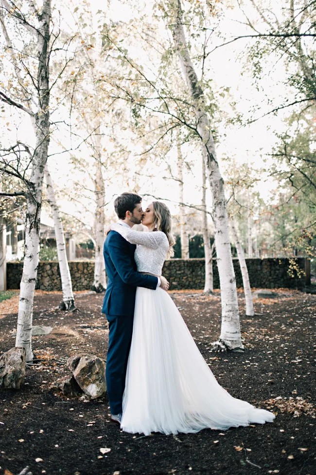 Robe de mariée modeste à manches longues, jupe et haut en tulle, séparations de mariée