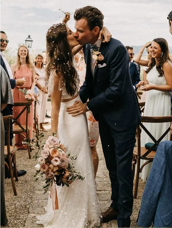 Casual Rustique Deux Pièces Sirène Mariée Sépare | Jupe et haut de mariage haut court
