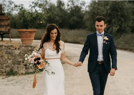 Casual Rustique Deux Pièces Sirène Mariée Sépare | Jupe et haut de mariage haut court