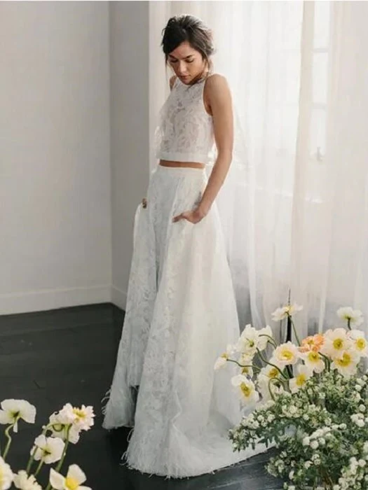 Robe de mariée élégante deux pièces en dentelle avec poches | Séparés nuptiaux