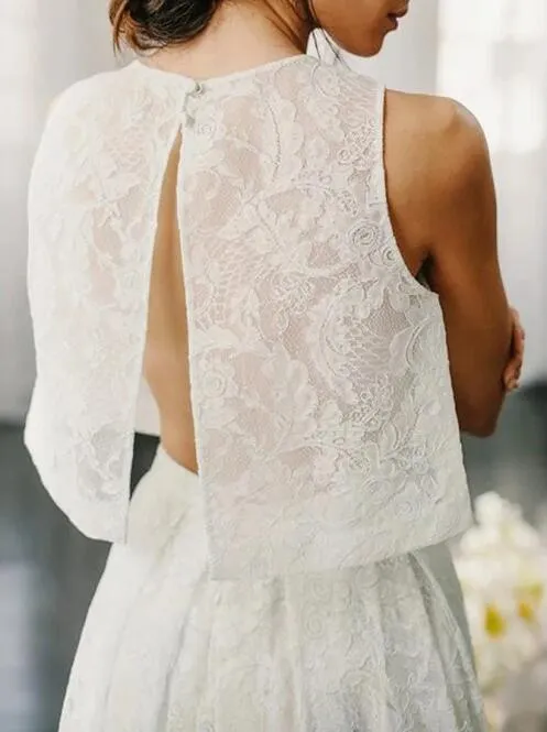 Robe de mariée élégante deux pièces en dentelle avec poches | Séparés nuptiaux