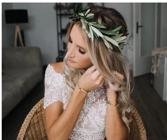 Robe de mariée deux pièces en dentelle, haut court décontracté et fluide, manches courtes, séparations de mariée