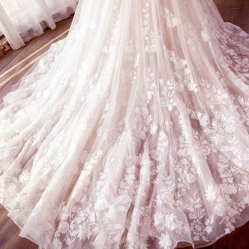 Luxe Champagne dentelle épaules dénudées Poofy robe de bal pour mariage robe de mariée bouffante 20082203