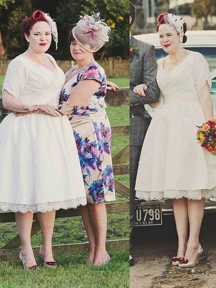 Pin-up à manches courtes Rockabilly style années 1950 robe de mariée longueur thé