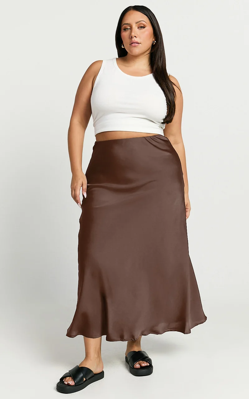 Amari Maxi Skirt - High Waisted Bias Cut Skirt in Chocolate