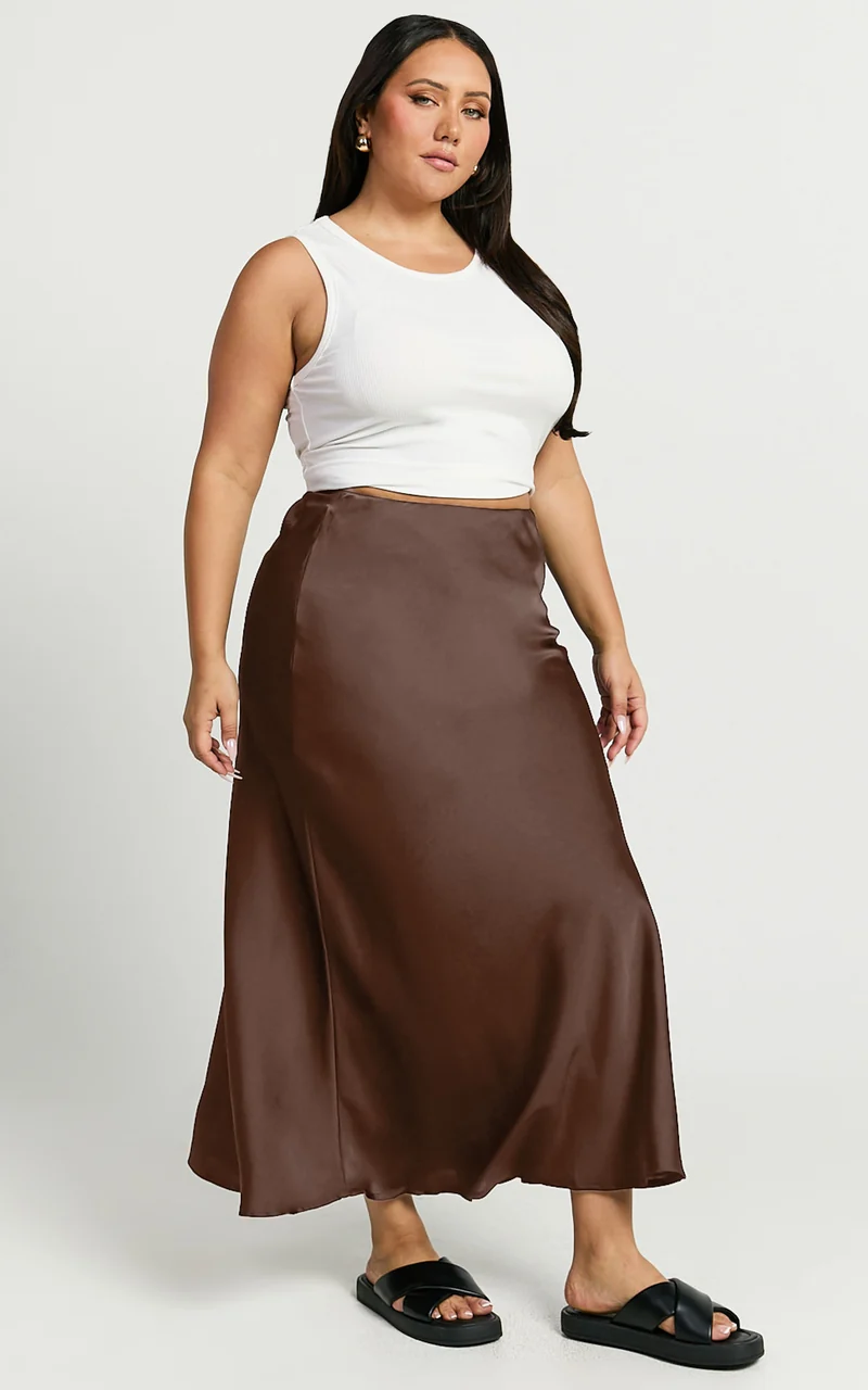 Amari Maxi Skirt - High Waisted Bias Cut Skirt in Chocolate