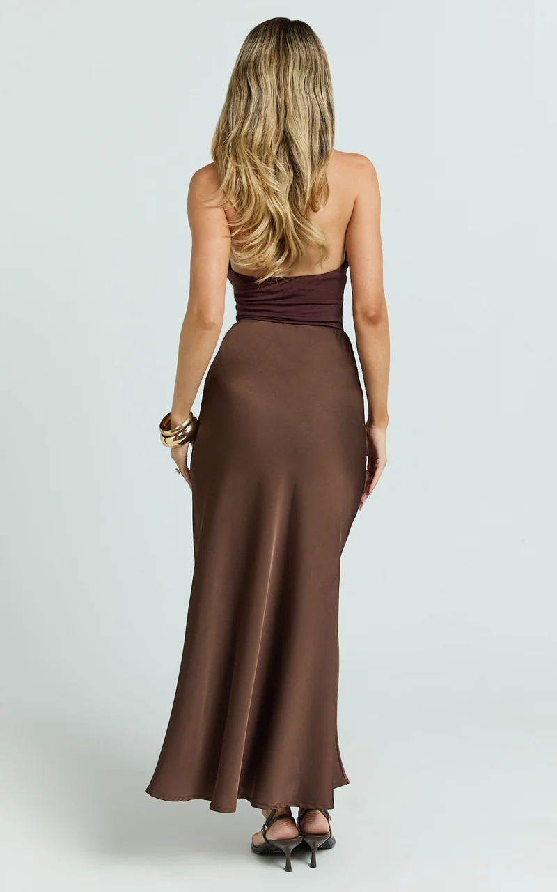 Amari Maxi Skirt - High Waisted Bias Cut Skirt in Chocolate