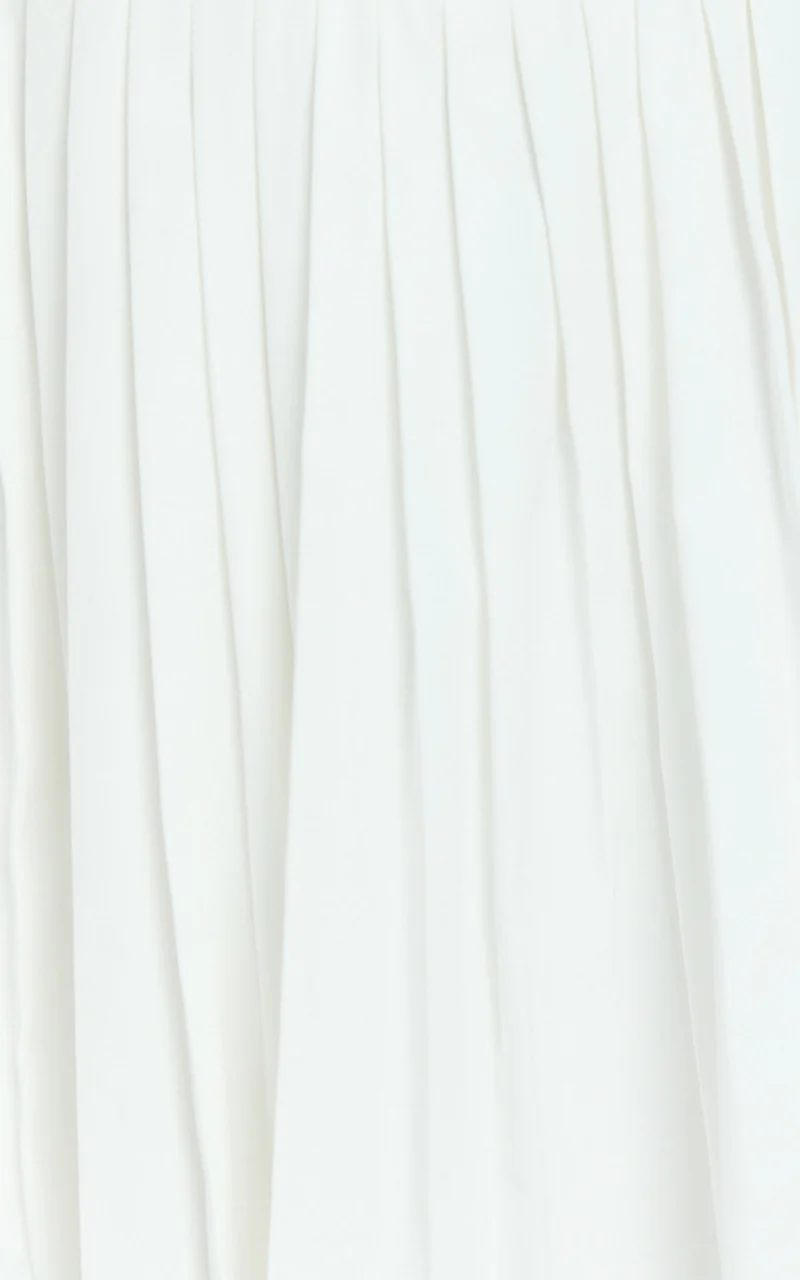 Nicolette Mini Dress - Square Neck Strappy Tie Shoulder Drop Waist Pleated Skirt Dress in Off White