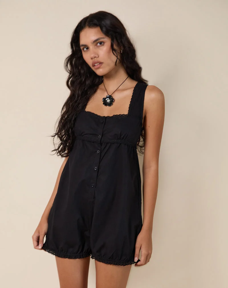Combinaison babydoll Kenna en popeline noire
