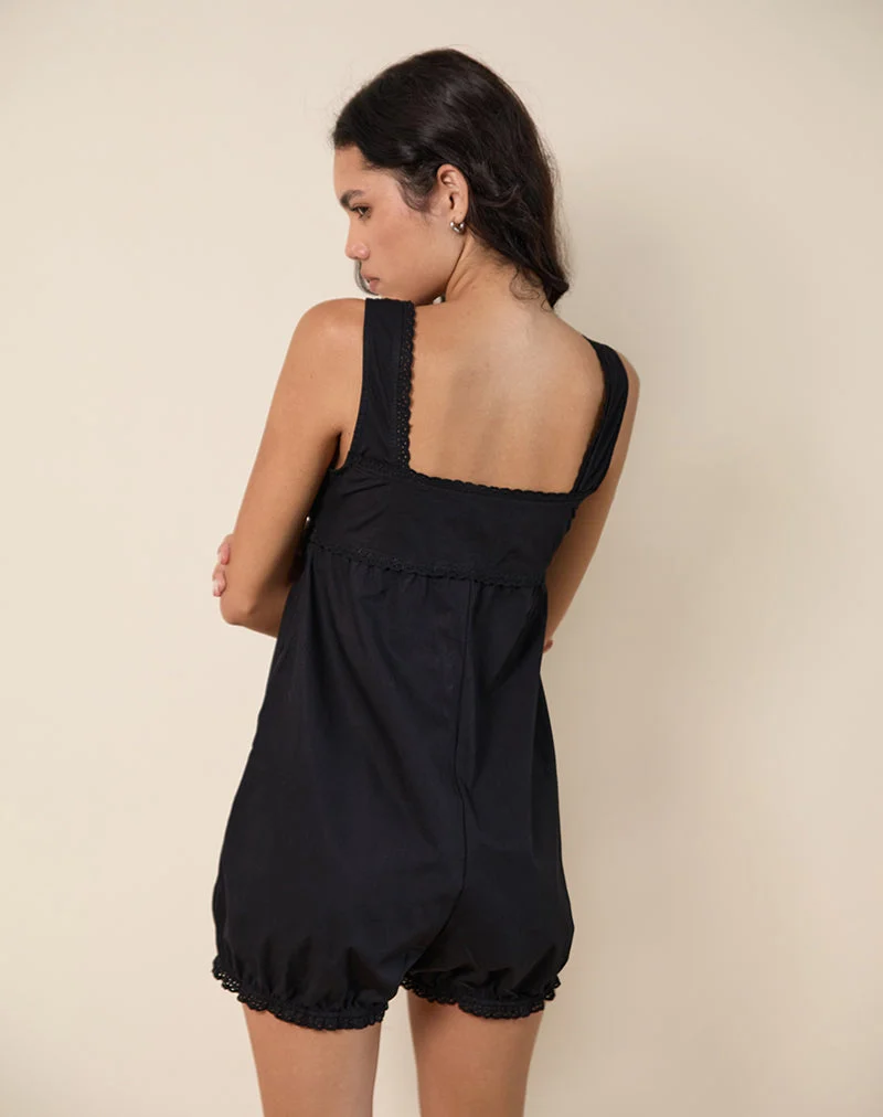 Combinaison babydoll Kenna en popeline noire