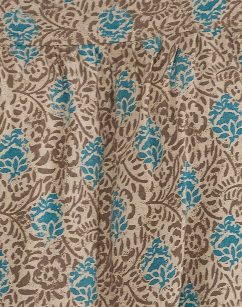 Top Sanula en batik bohémien floral bleu et marron