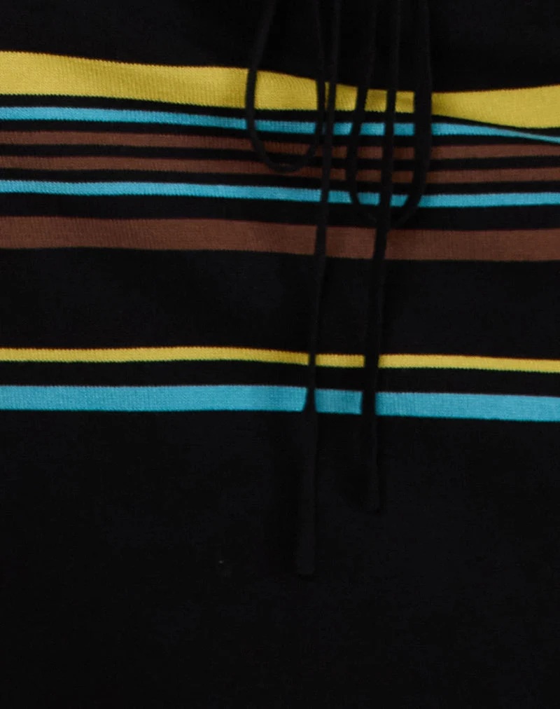 Jupe midi Amalia, noire à rayures marron et bleues