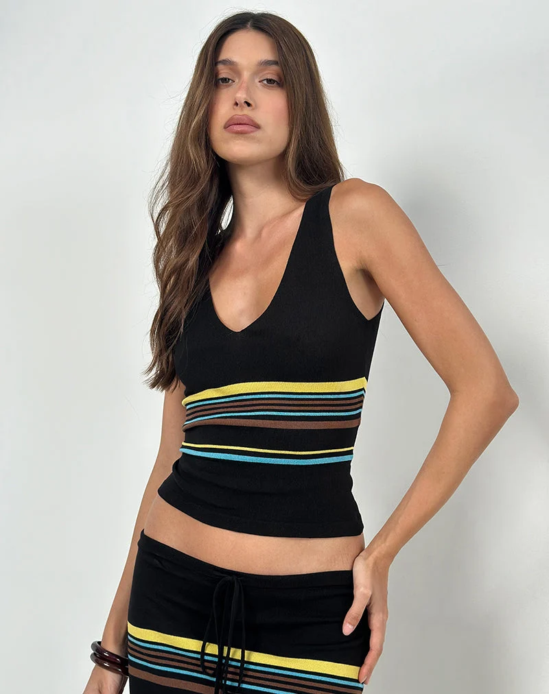 Gilet Natcha en noir avec rayures marron et bleues