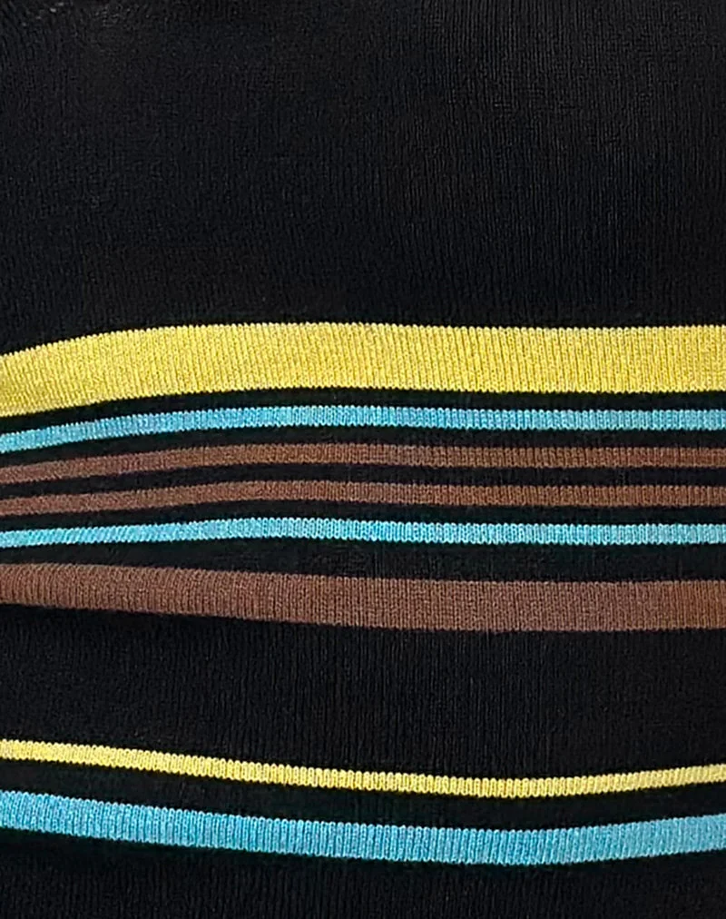 Gilet Natcha en noir avec rayures marron et bleues