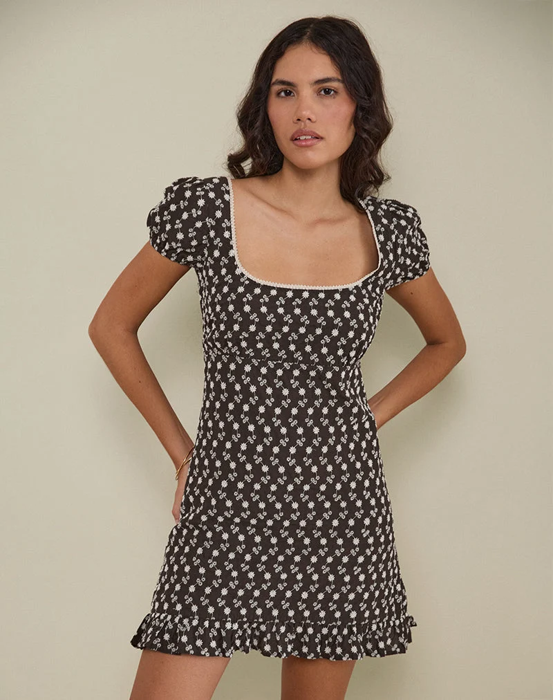 Mini robe de thé Bella en broderie florale marron