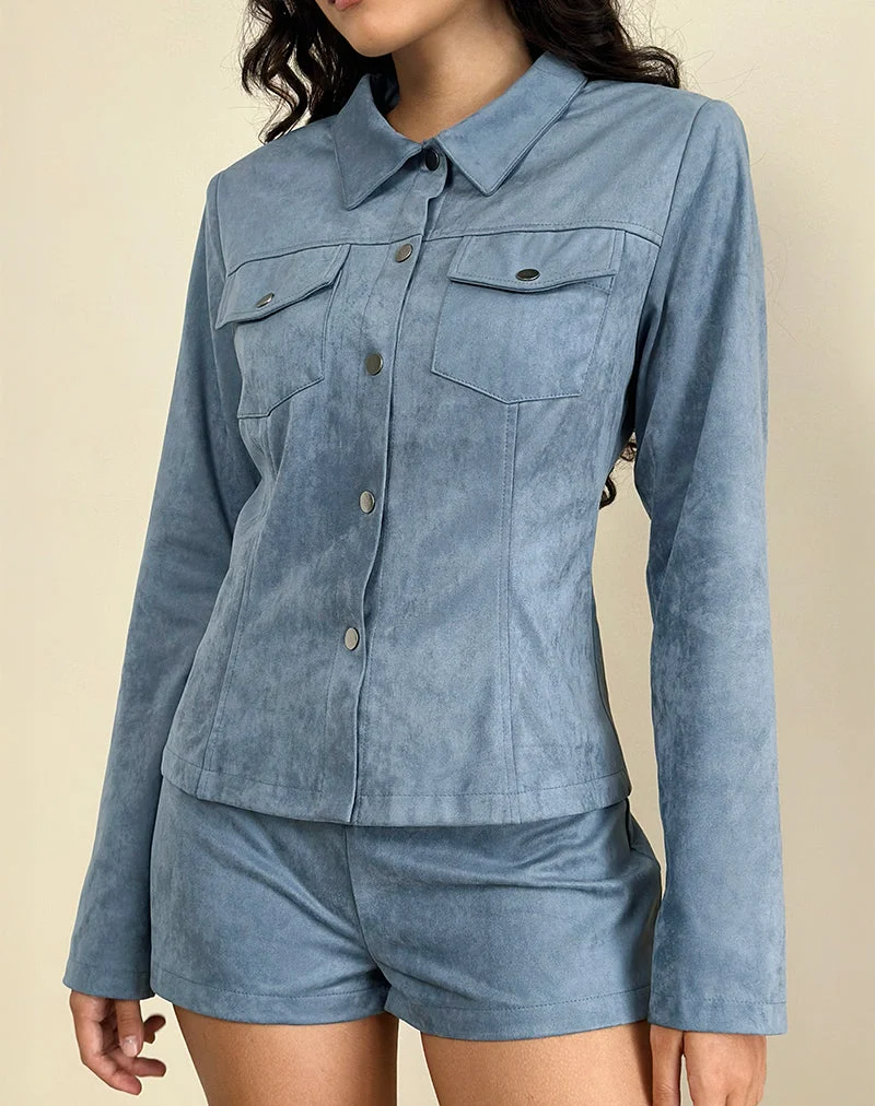 Veste Fyodora en daim bleu poussière