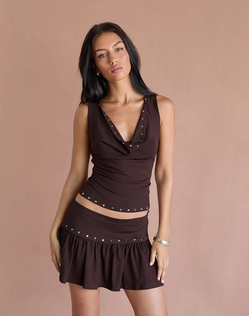 Slater Studded Top in Rayon Jersey Bitter Chocolate
