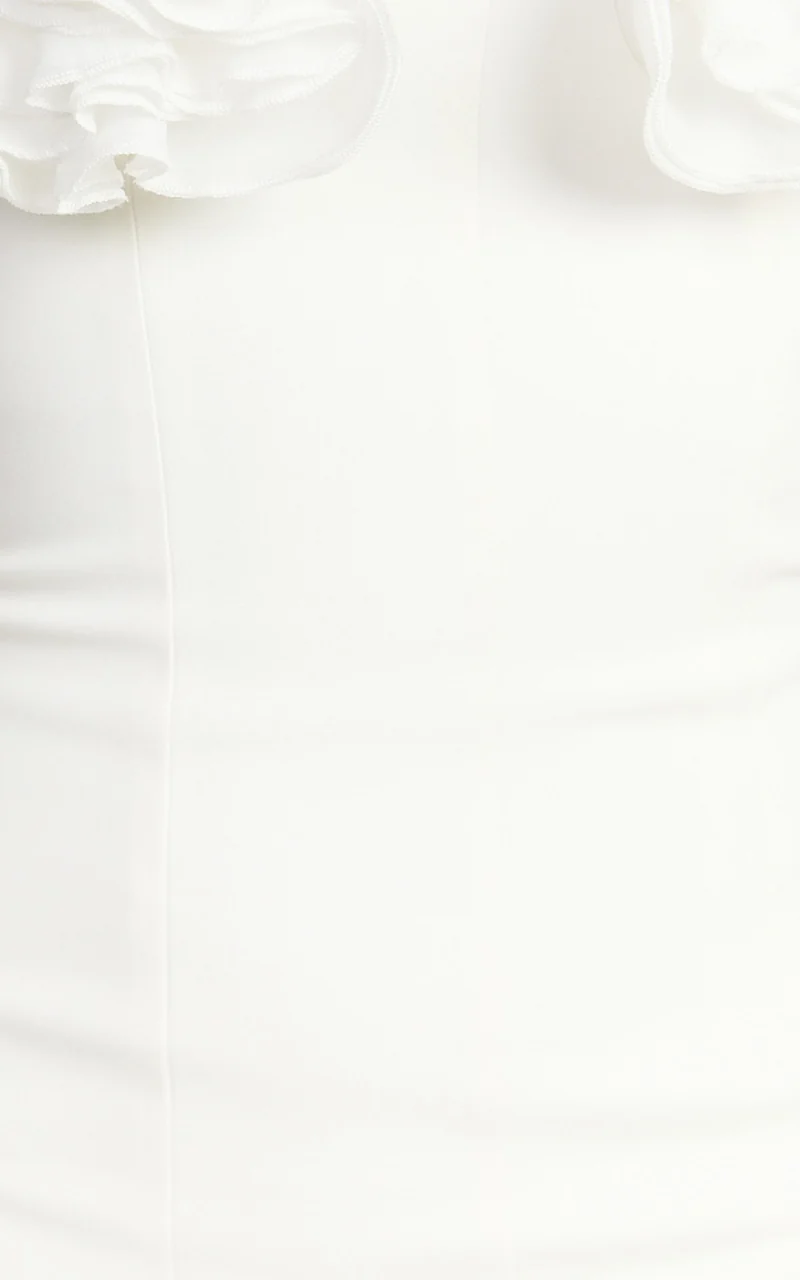 Benji Midi Dress - Ruffle Bodice Fitted Side Split Dress in Off White