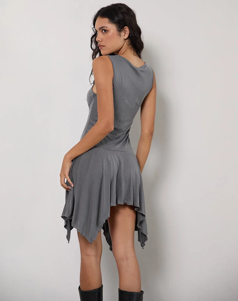 Mini robe cascade Briar en cupro gris