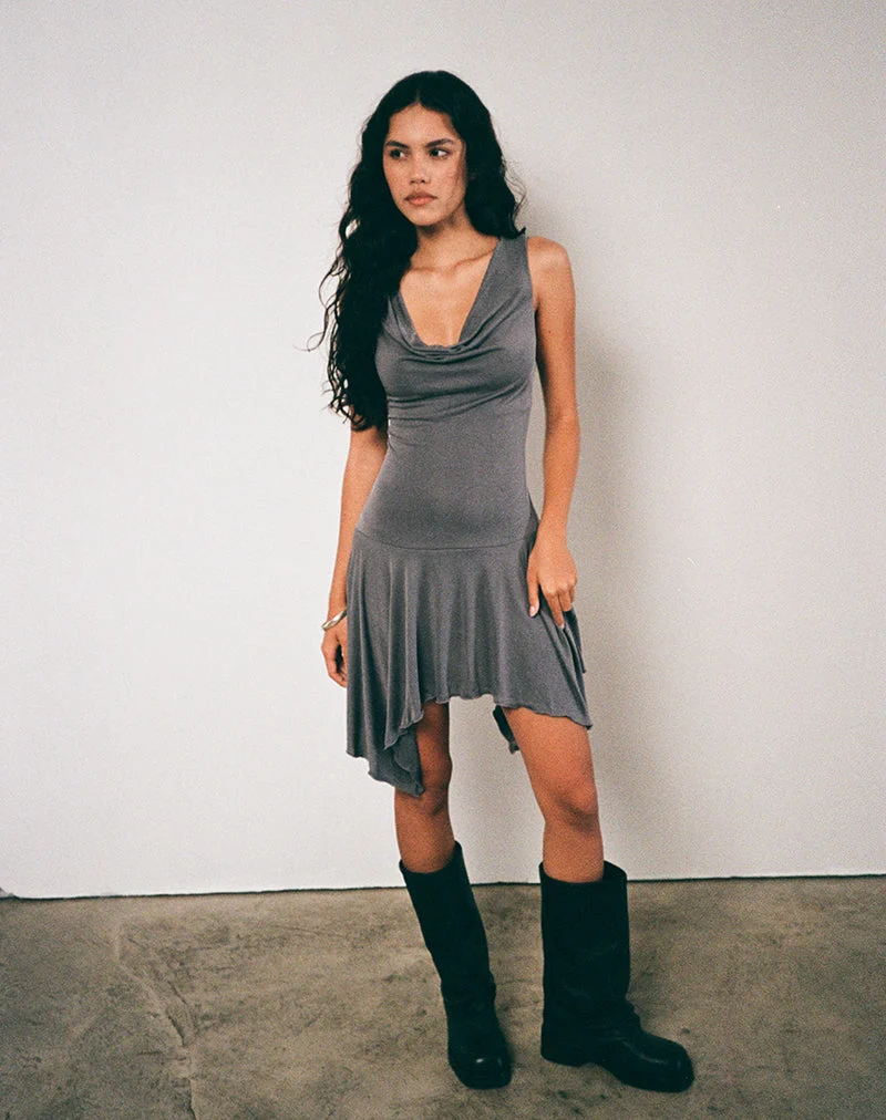 Mini robe cascade Briar en cupro gris