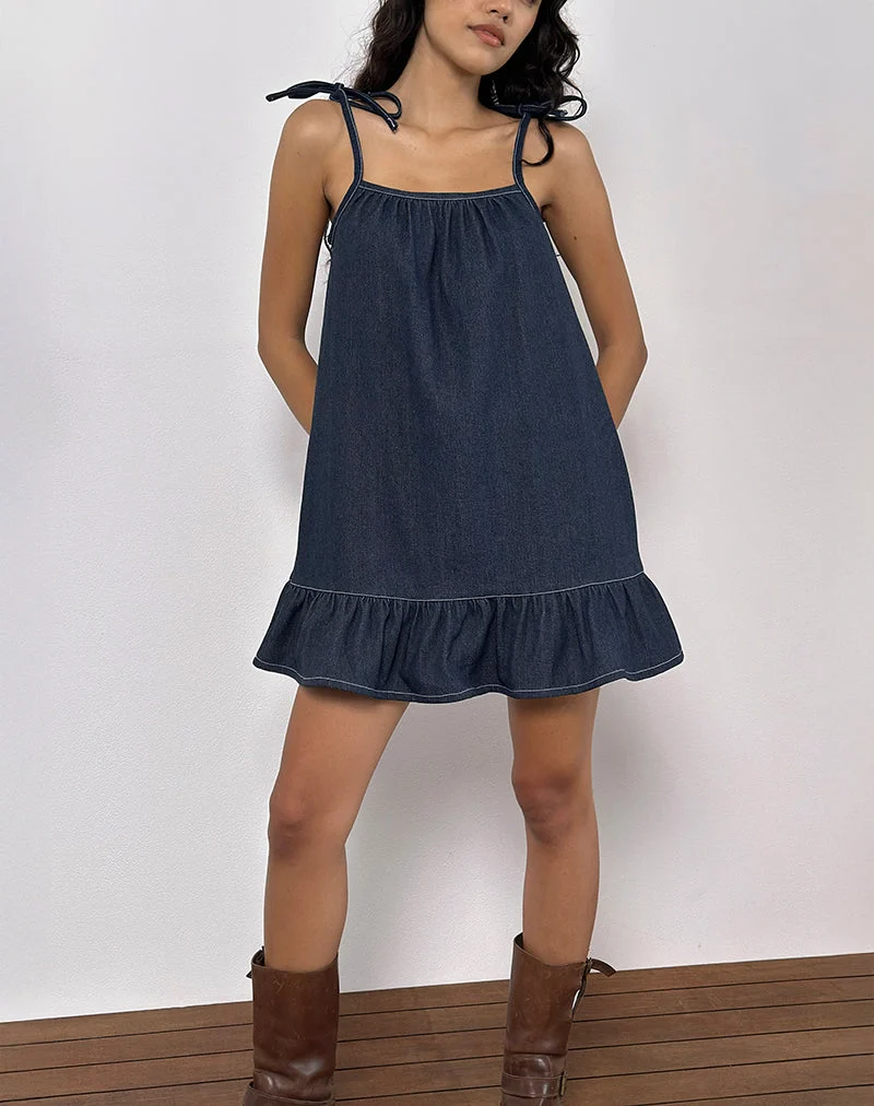 Mini robe Carlisle en chambray indigo