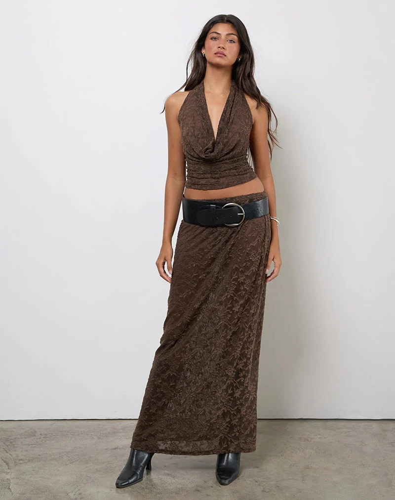 Kylo Halter Top in Jacquard Knit Dark Brown