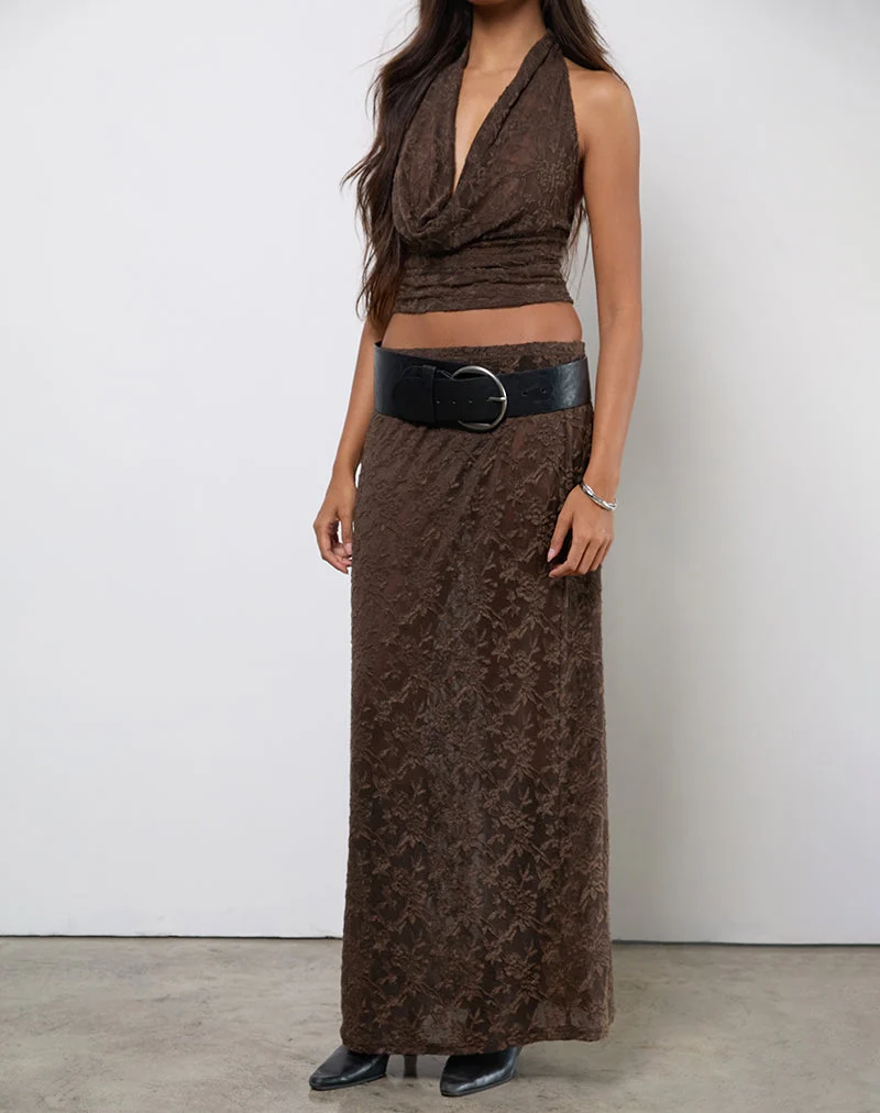 Jupe Tulus en maille jacquard marron foncé