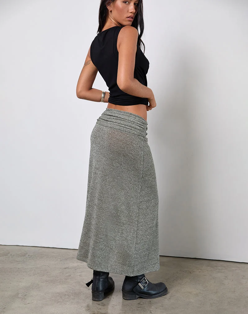 Jupe midi Luciara en tricot pailleté kaki