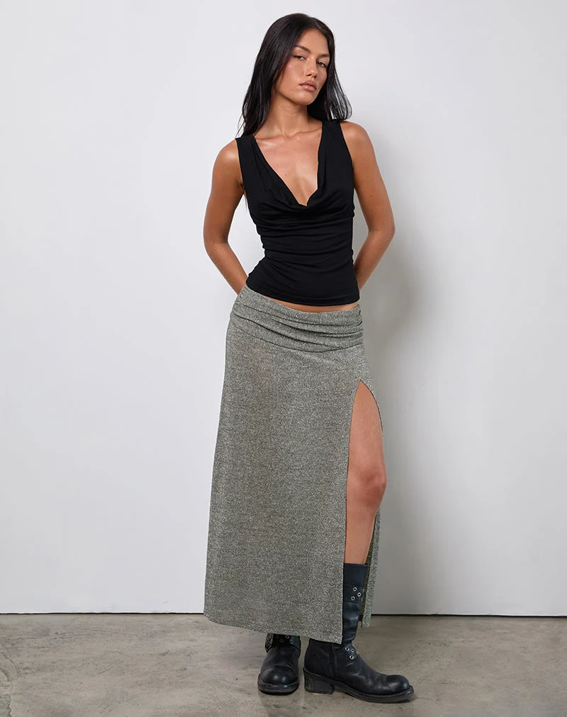 Jupe midi Luciara en tricot pailleté kaki
