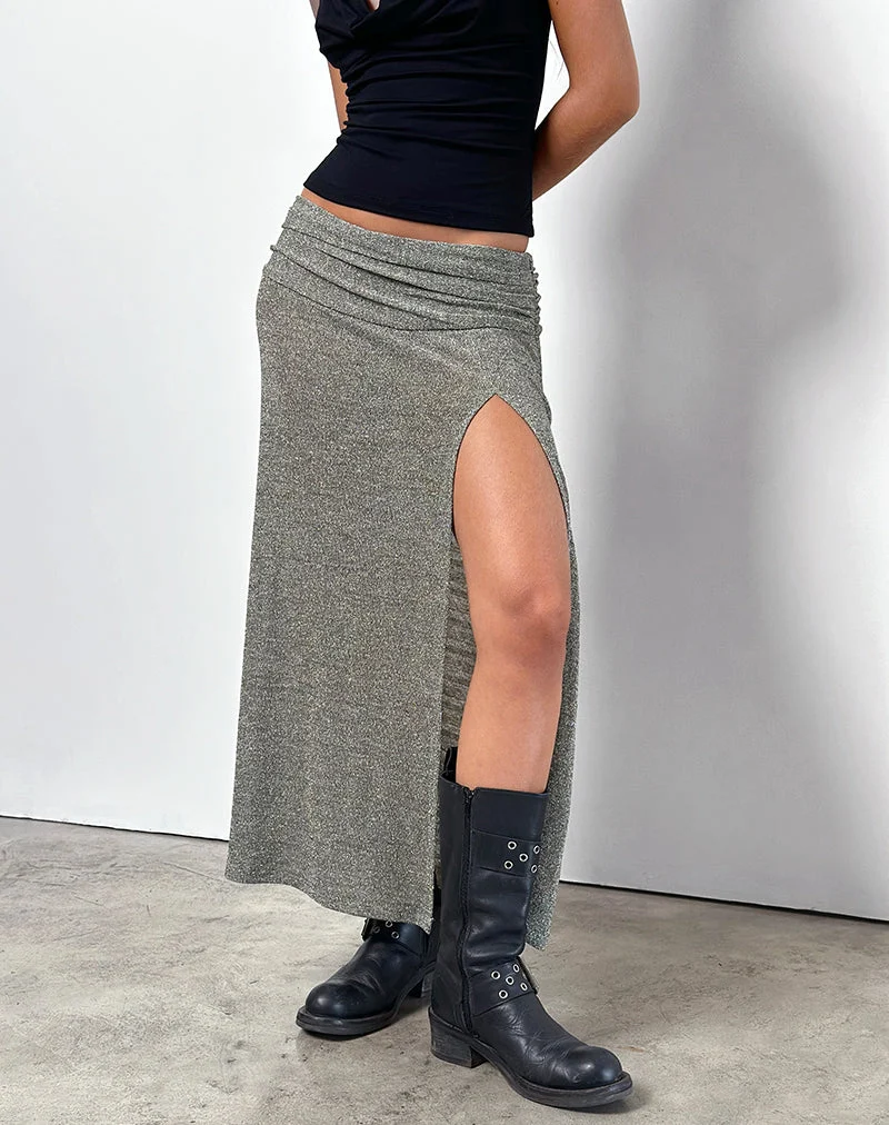 Jupe midi Luciara en tricot pailleté kaki