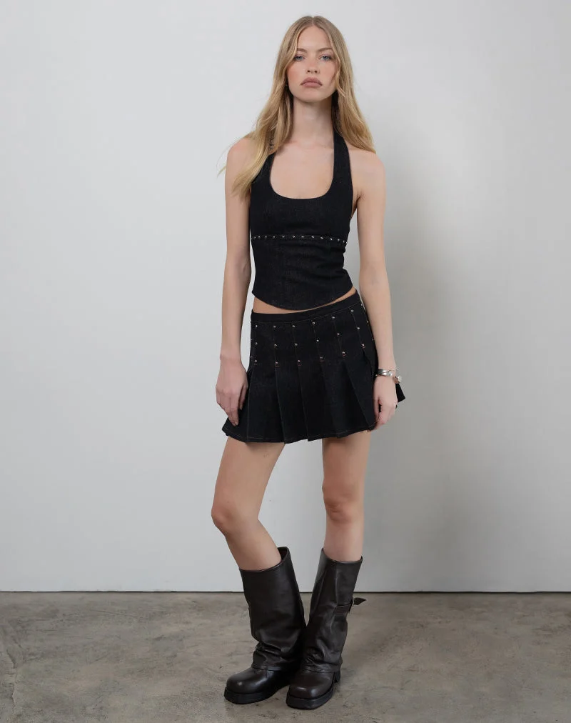 Jupe Gatlin en chambray clouté noir