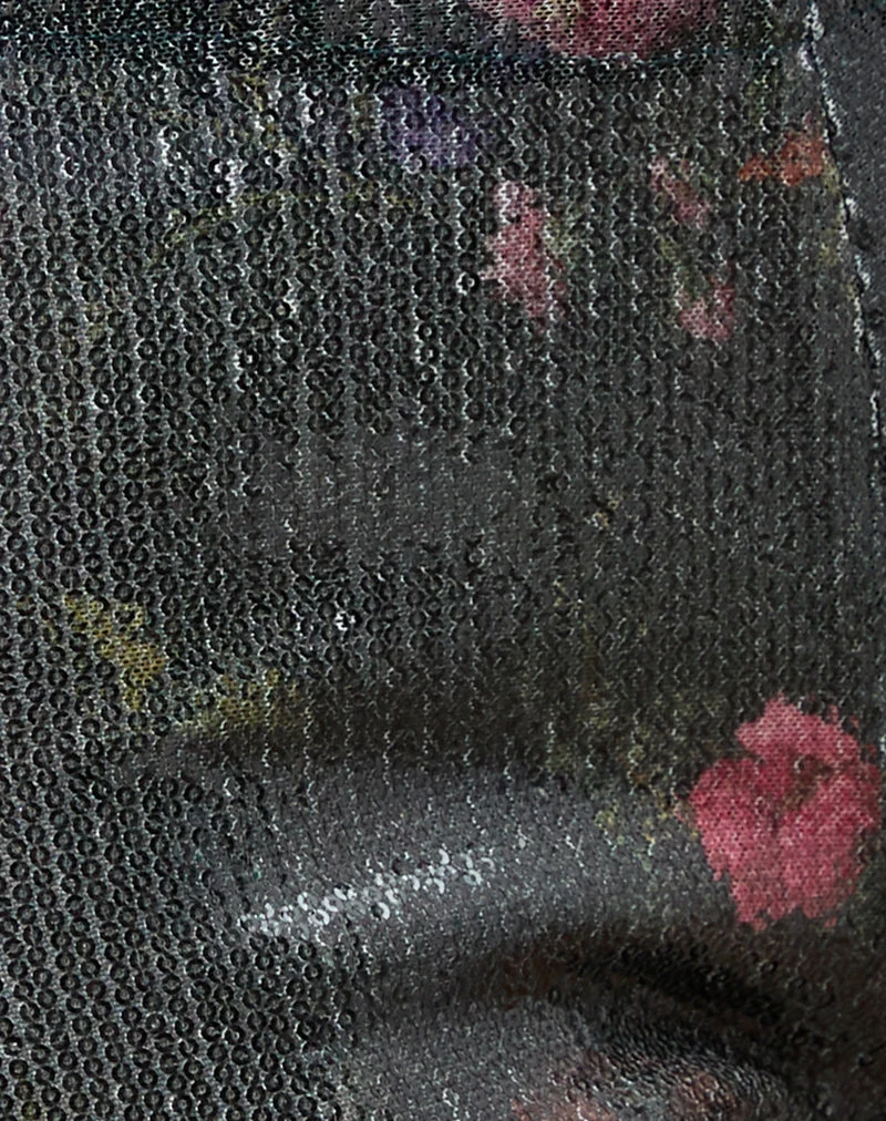 Micro-short Erna en fleur vintage à paillettes