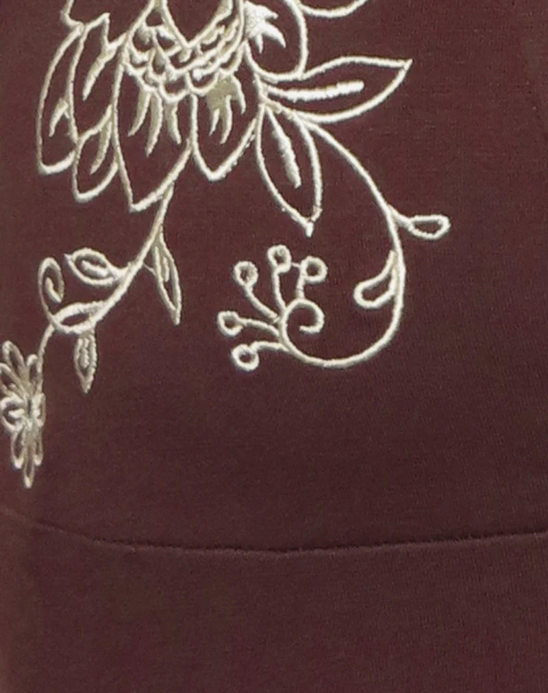 Mini robe Hepzhi en chocolat amer avec broderie florale