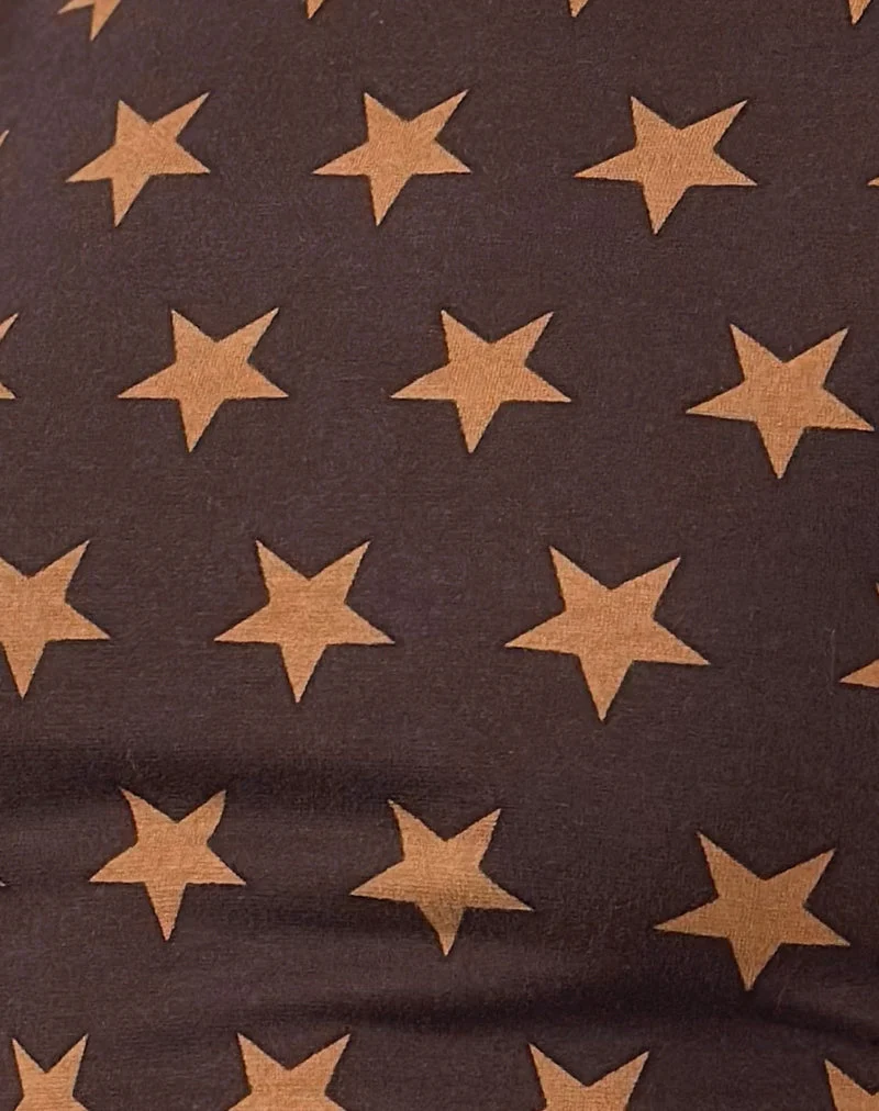 Haleen Top in Brown Star Stripe with Binding (Haut de forme en marron à rayures étoilées)